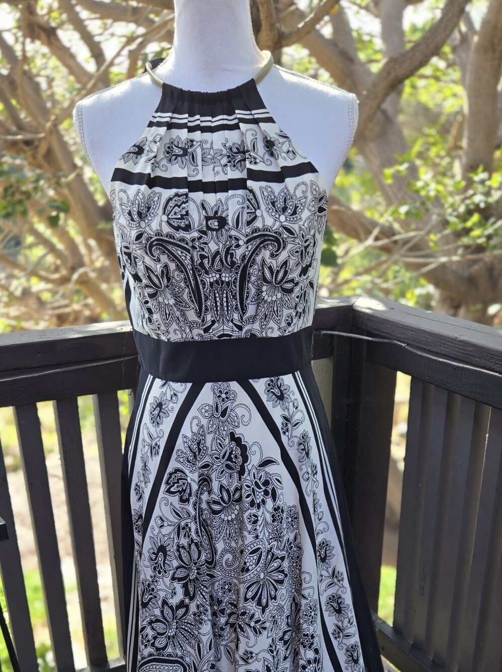 Eliza J Black & White Chain Halter Floral Print Flowy Maxi Dress